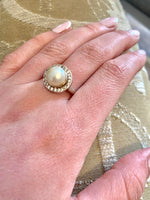Silver pearl and cubic zicronia ring